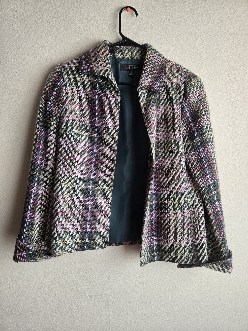 Kasper Plaid Tweed Blazer in Multicolor Size 8